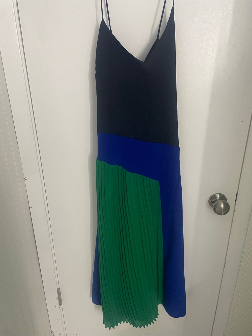 Cushnie Black, Royal Blue & Emerald Green Pleated Slip Dress